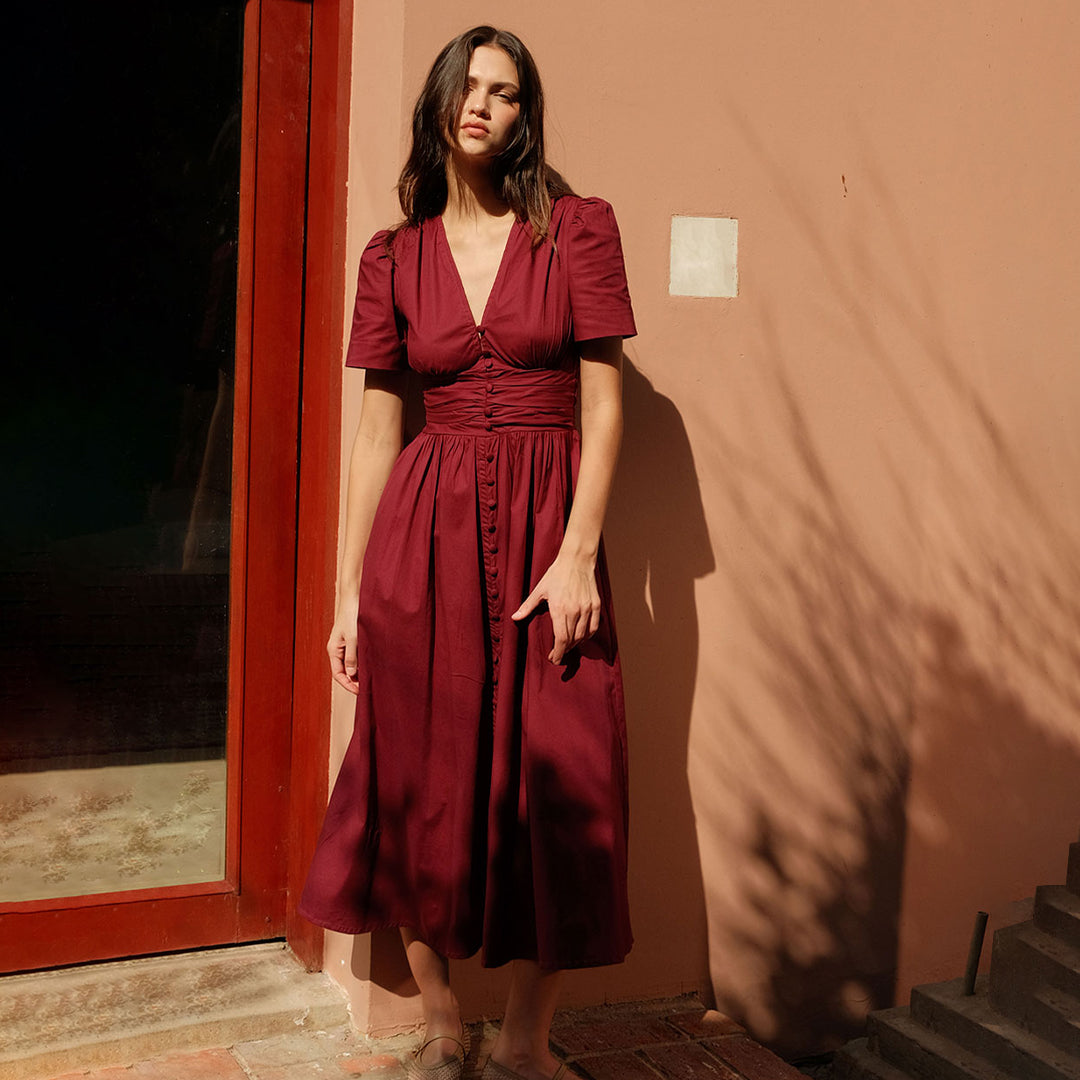 HELENA BURGUNDY DRESS