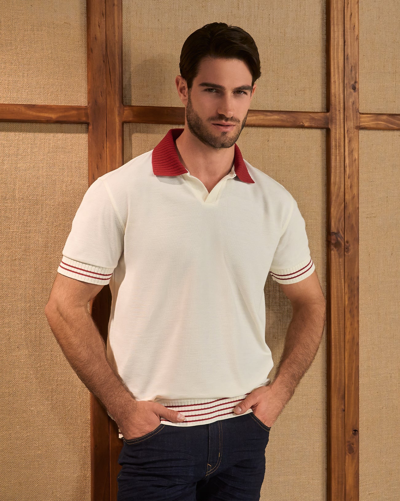COLOR BLOCK NECK POLO