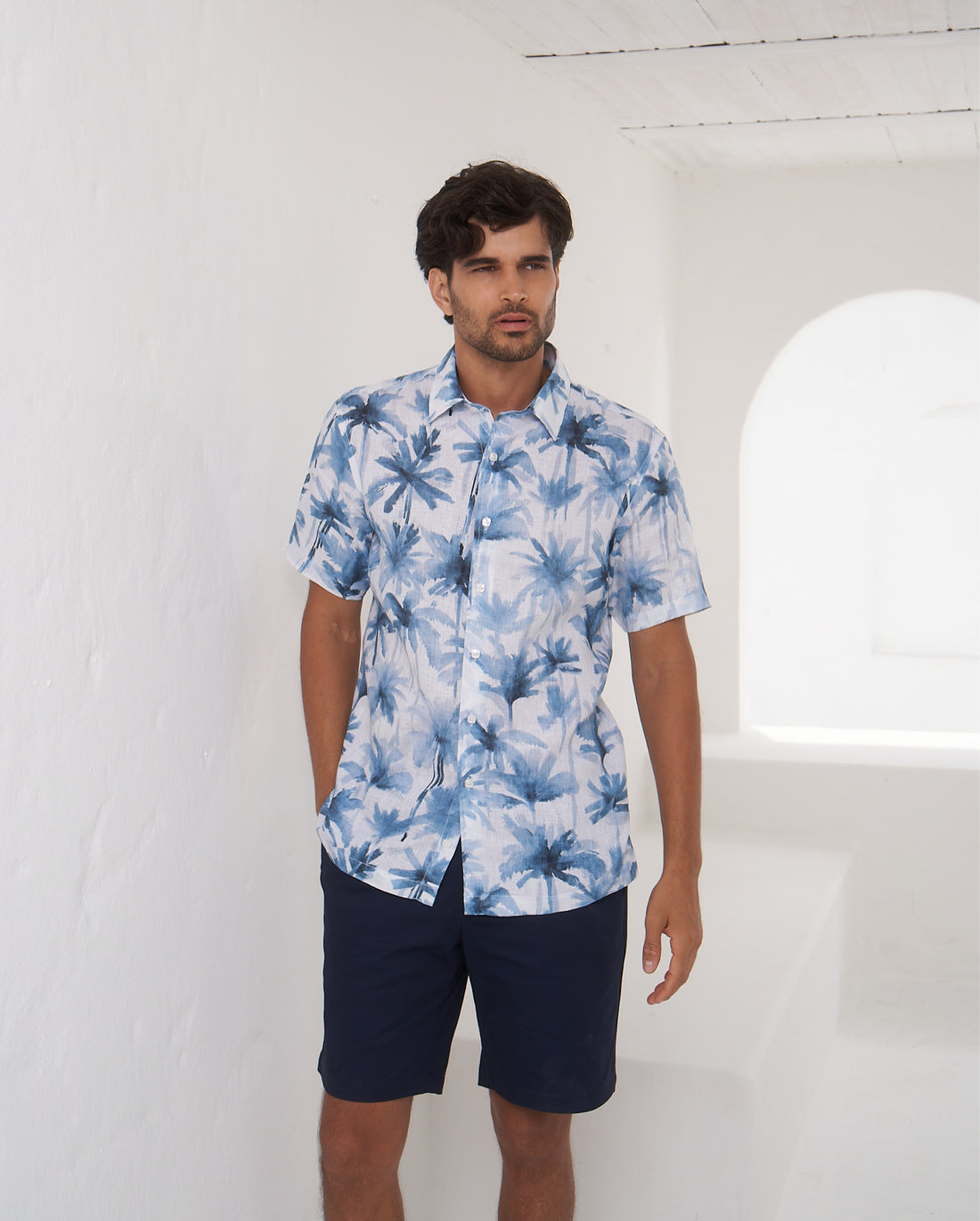 CAMISA DE LINO AQUARELA PALMS