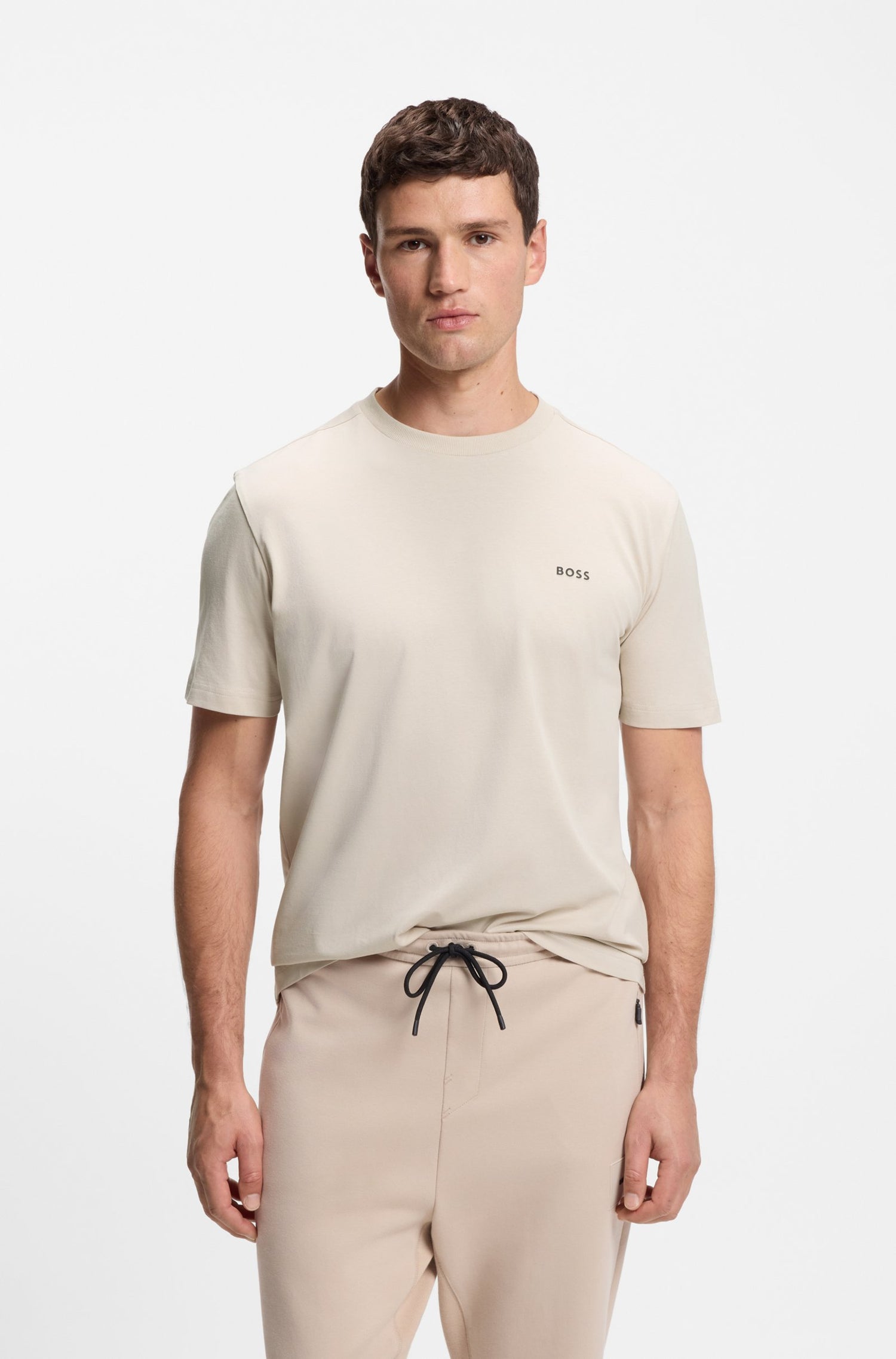 STRETCH-COTTON T-SHIRT WITH CONTRAST LOGO